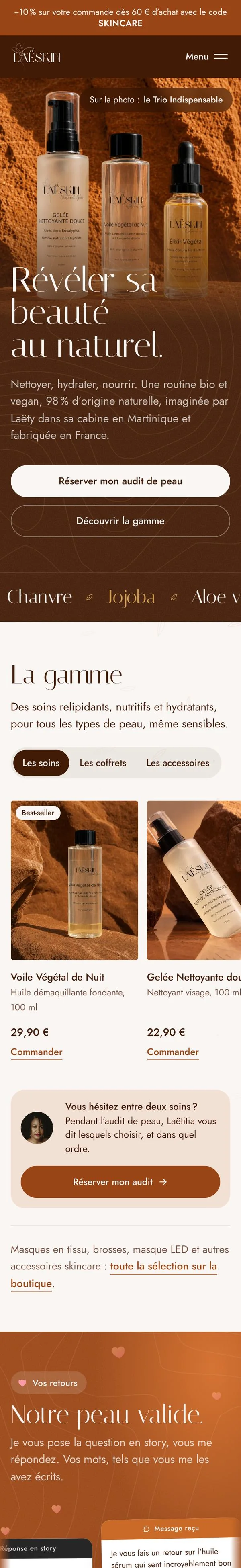 LaëSkin website, mobile